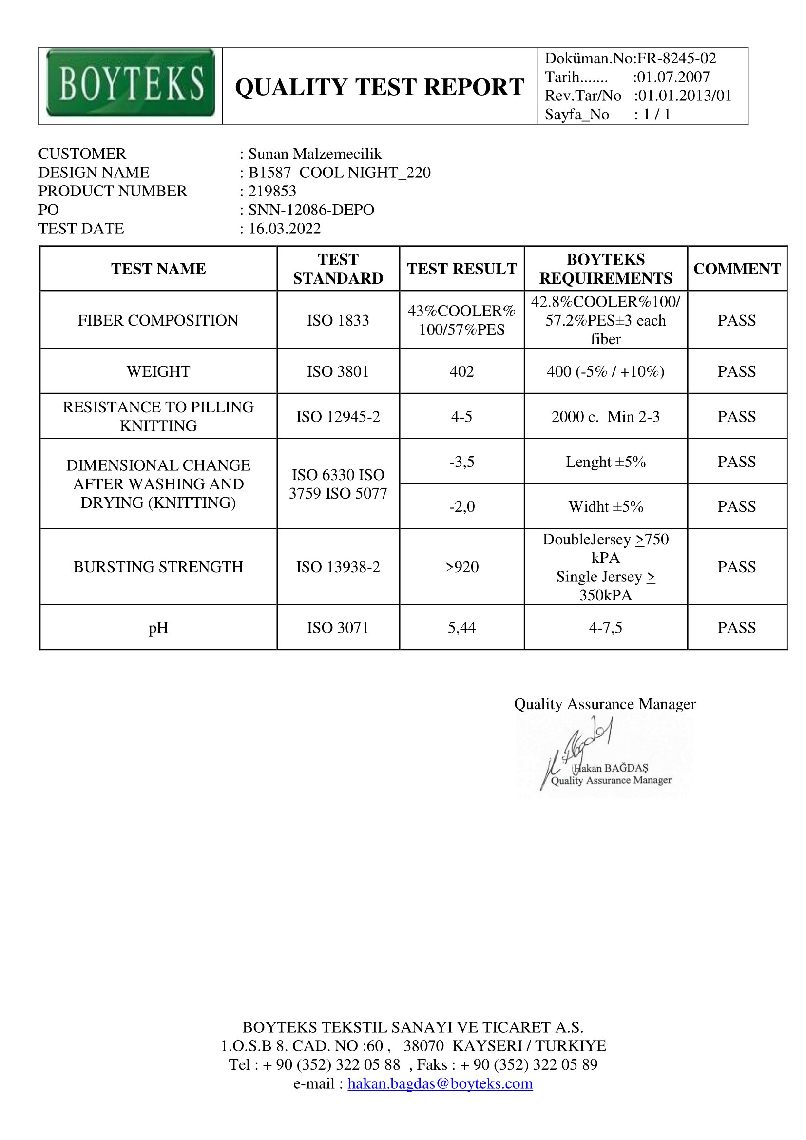 Cool Night Quality Test Report-01 (EU)-219853